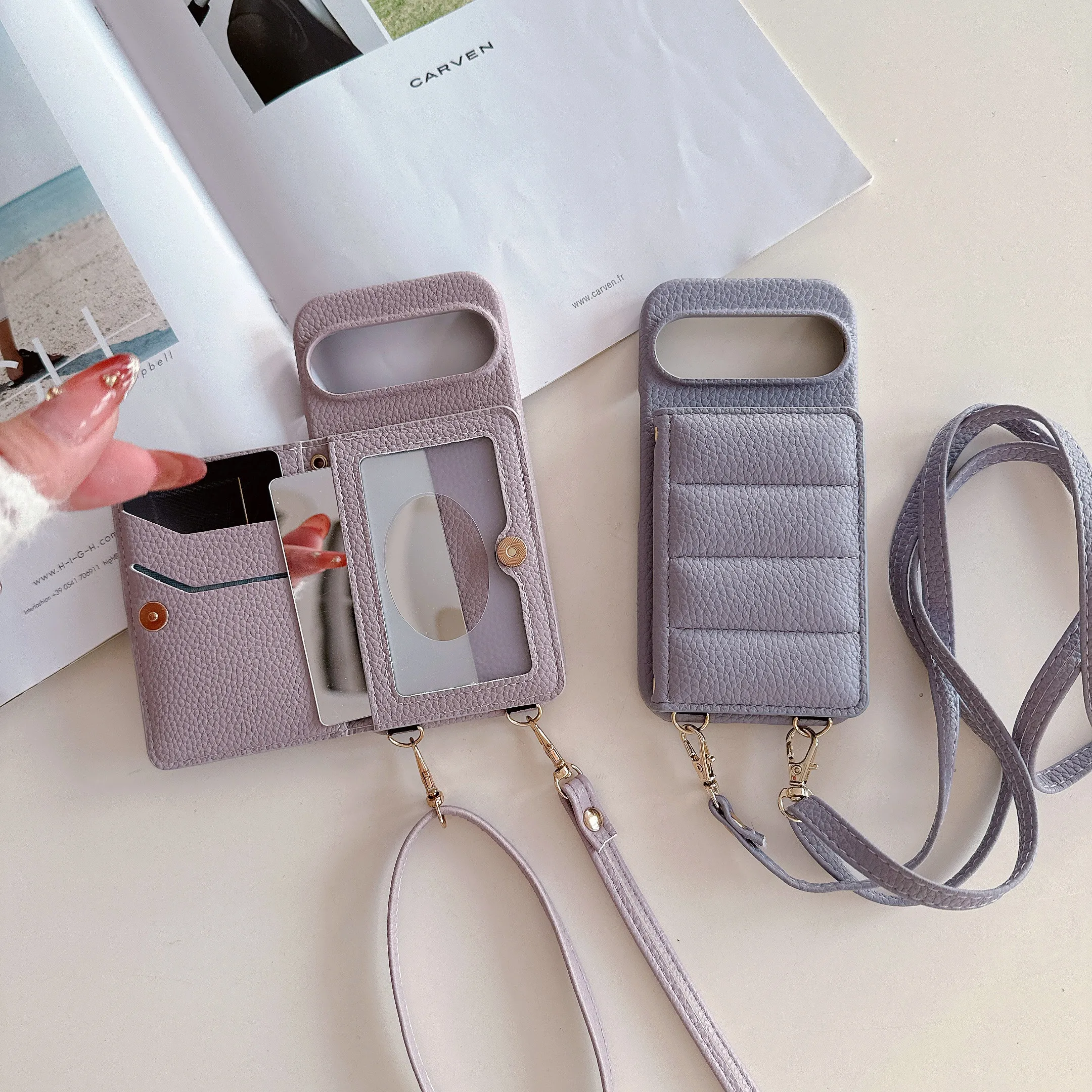 Luxury Leather Crossbody Wallet Case with Lanyard Ring Bracket