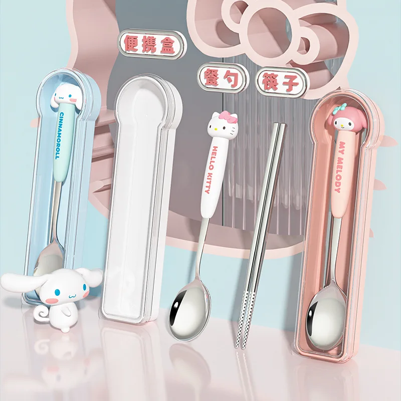 

Sanrio Kawaii Anime Cute Hello Kitty My Melody Student Tableware Cartoon Cinnamoroll Stainless Steel Home Use Girls Gifts