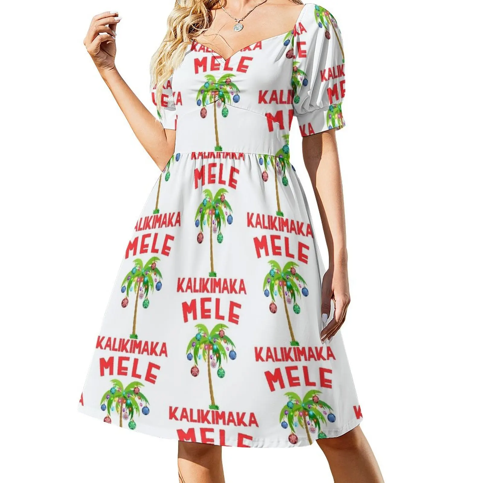 thumbnail image 1 of Mele Kalikimaka - Vestido hawaiano de manga corta para mujer Vestidos de verano para mujer Tendencia de ropa para mujer, 1 of 7