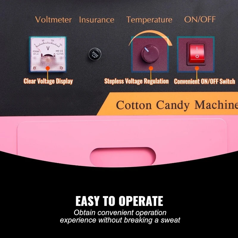 Electric Cotton Candy Machine Cart, 1000W Commercial Floss Maker W/Stainless Steel Bowl, Sugar Scoop and Drawer Perfect for Home