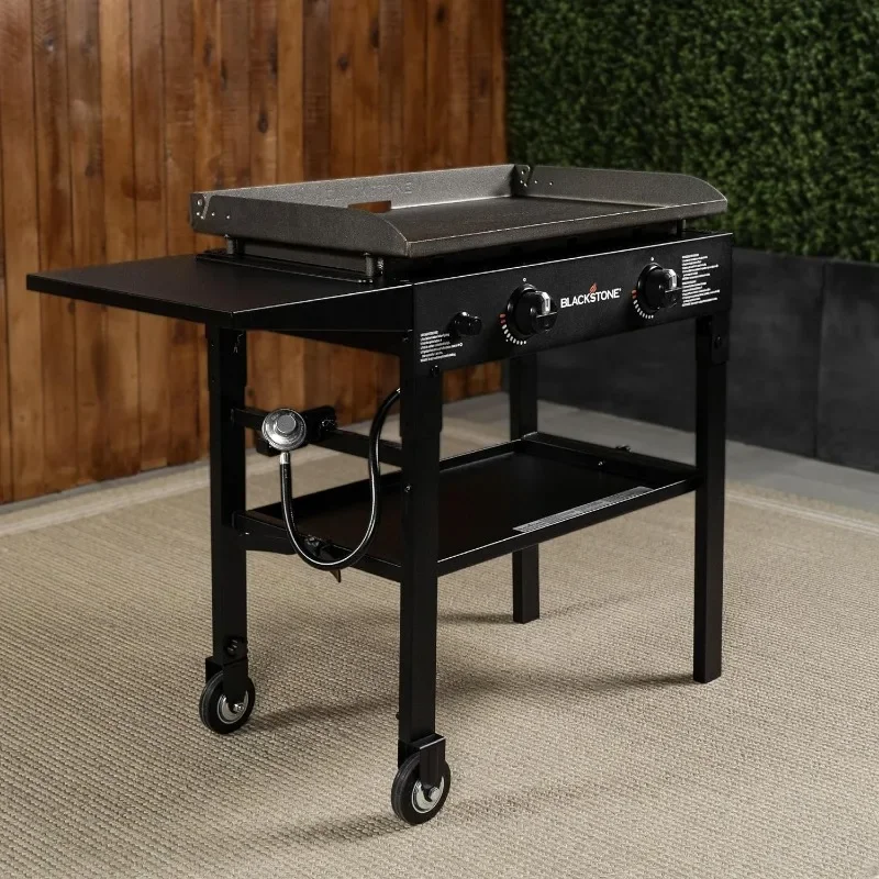 Flat Top Gas Grill Griddle 2 Burner Propane Fuelled Rear Grease Management System, 1517, Outdoor Griddle Station for Camping,