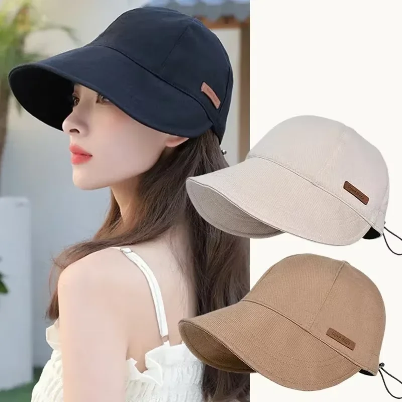 Women's Foldable Sunhat Summer Outdoor Beach Fisherman Hat Sunscreen UV Protection Adjustable Cotton Wide Brim Bucket Cap foldable sunhat