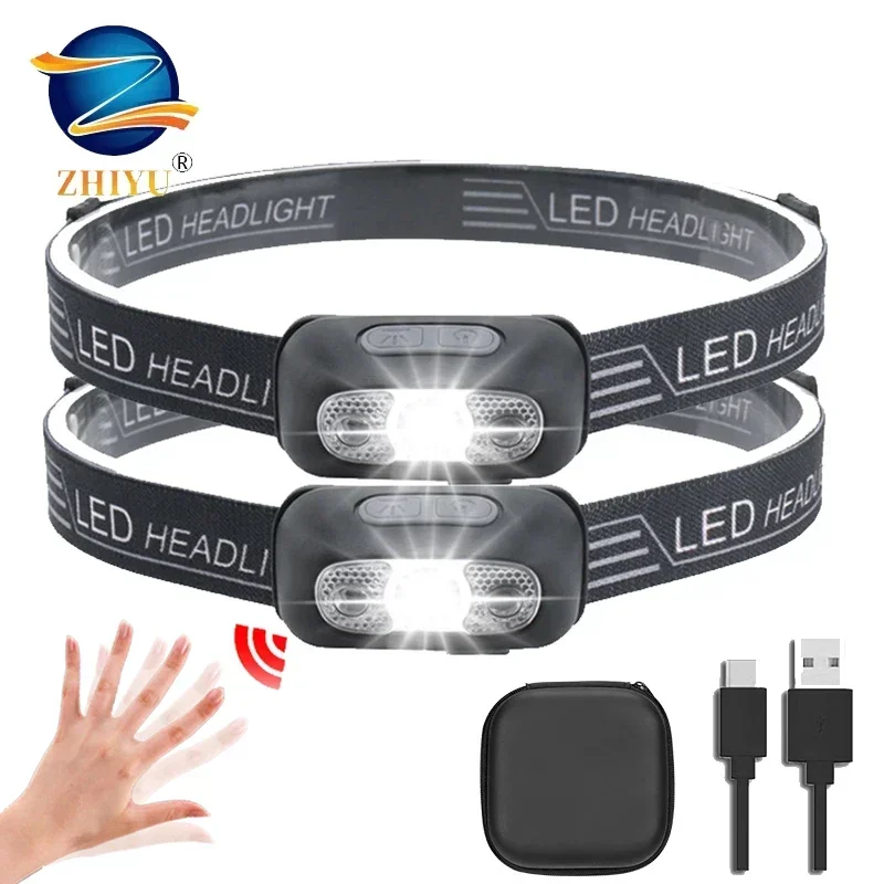 Lampe frontale LED mini rechargeable USB pêche nocturne détection vague camping lampe de pêche