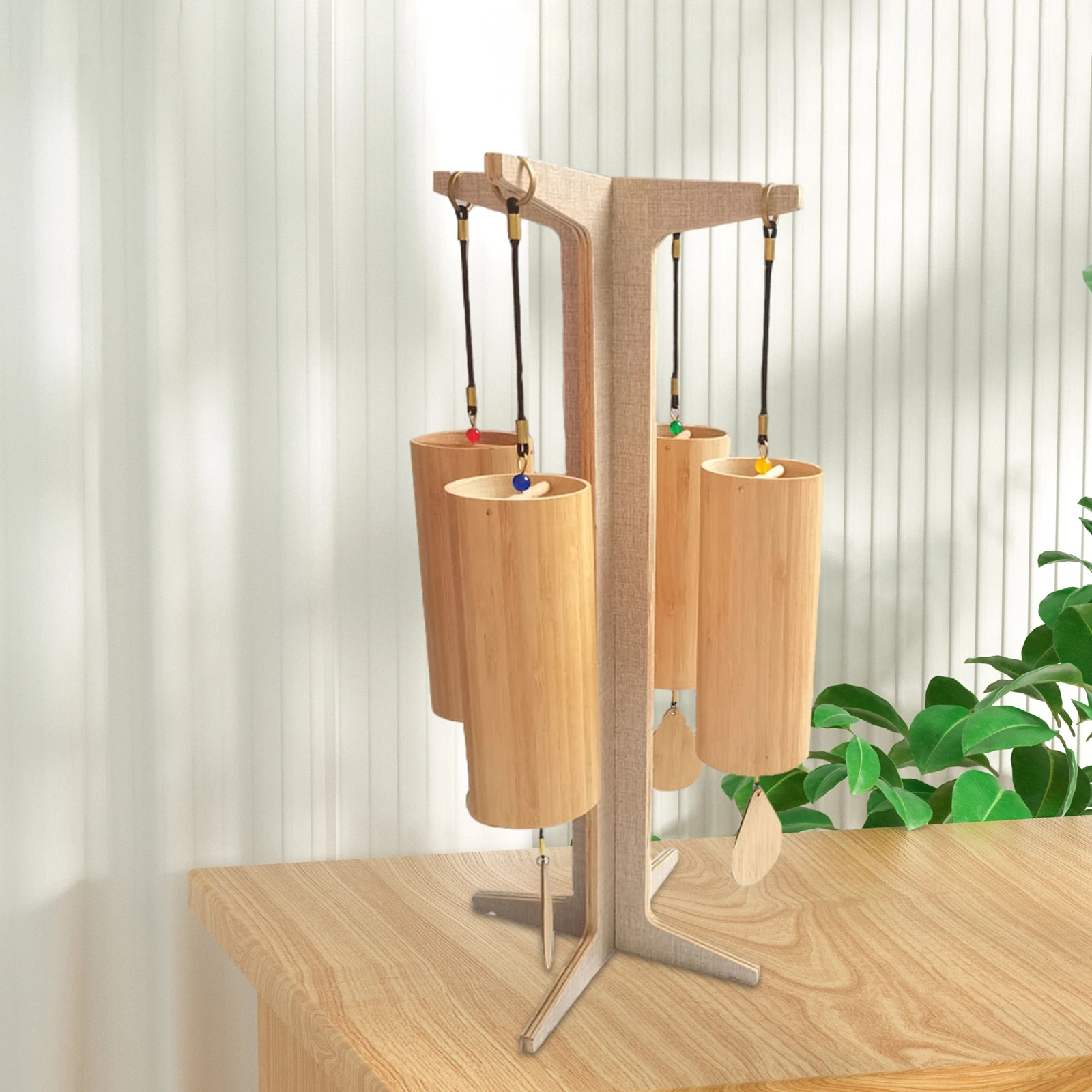 Chime Stand Easy Assembly Wooden Multifunctional Wind Chime Wood Stand Gong for Yoga Tabletop Classroom Bedroom Tea Room wind chime stand