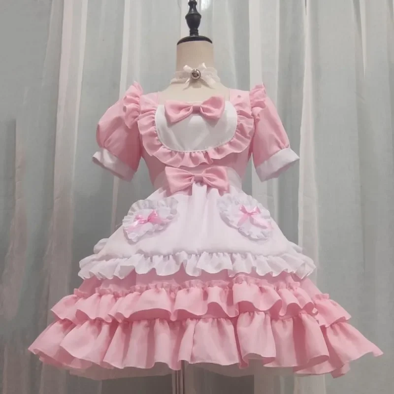 Sweet Lolita Maid Dress Japanese Kawaii Pink Cosplay Costume Detachable Apron 3D Bow Bustle Tiered Ruffles for Anime Conven lolita dress lolita cosplay costumes