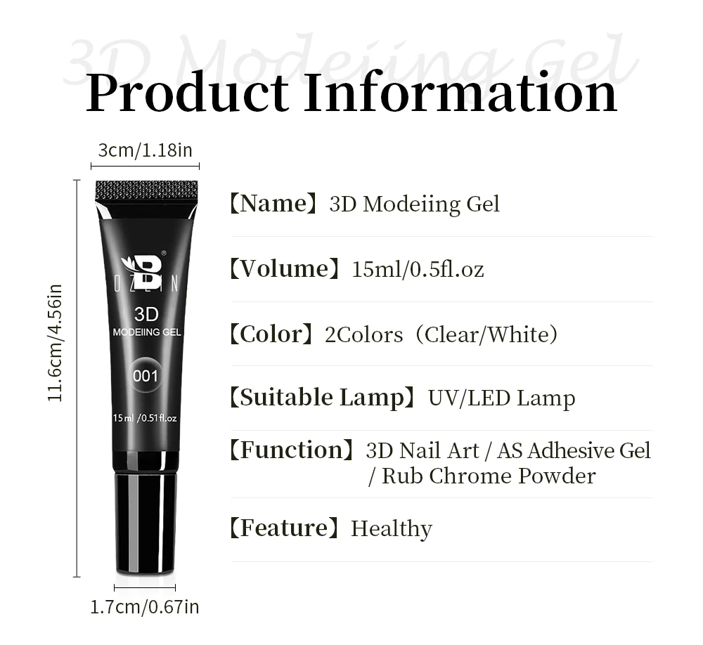 Description Picture 3 of itemBOZLIN 15ml Nail Rhinestone Glue with 3D Modelling Nail Gel Nail Charm Glue Super Strong Nail Glue For Nail 3D Sculpting Gel