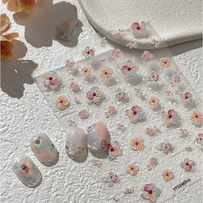 다채로운 5D 릴리프 네일 스티커 젤리 꽃 화환 스티커 네일 DIY 여름 셀프 접착 네일 3D 장식 액세서리