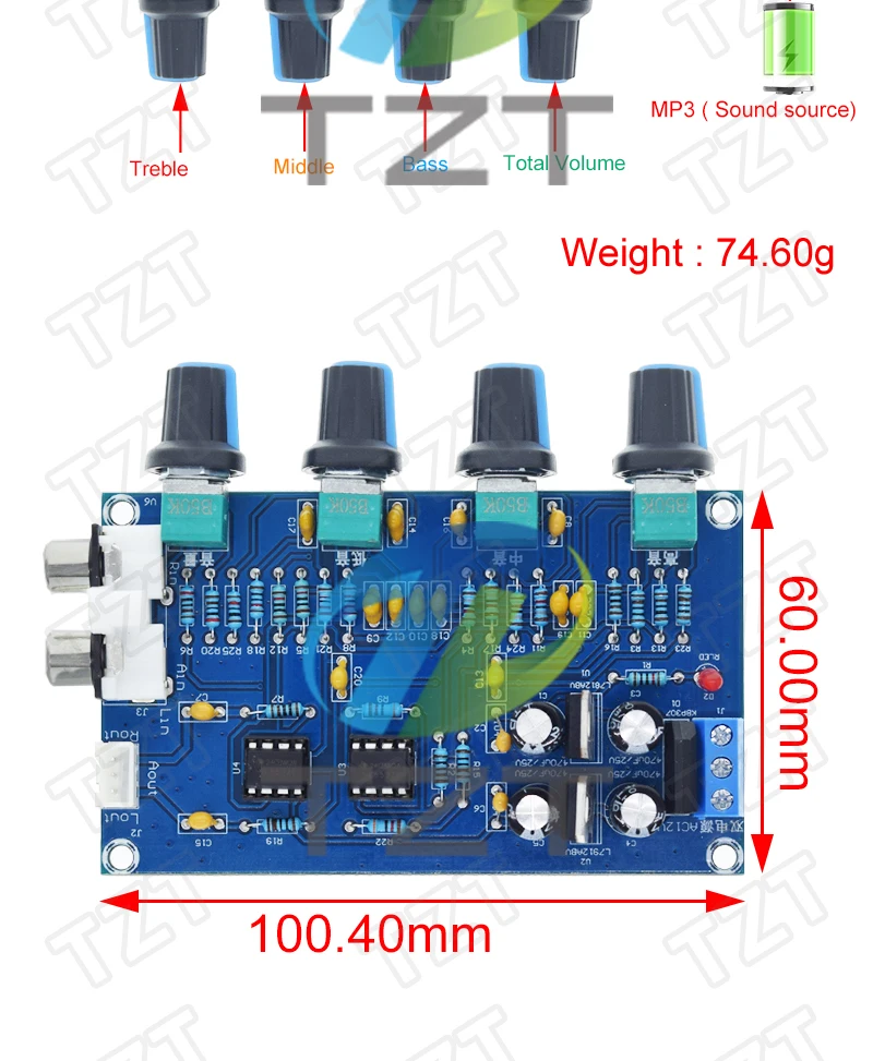 TZT XH-M164 NE5532 Stereo-Vorverstärker, Vorverstärker, Tone Board, Audio, 4 Kanäle, Verstärkermodul, 4 Kanäle, Steuerkreis, Telefonvorverstärker – Detail 2