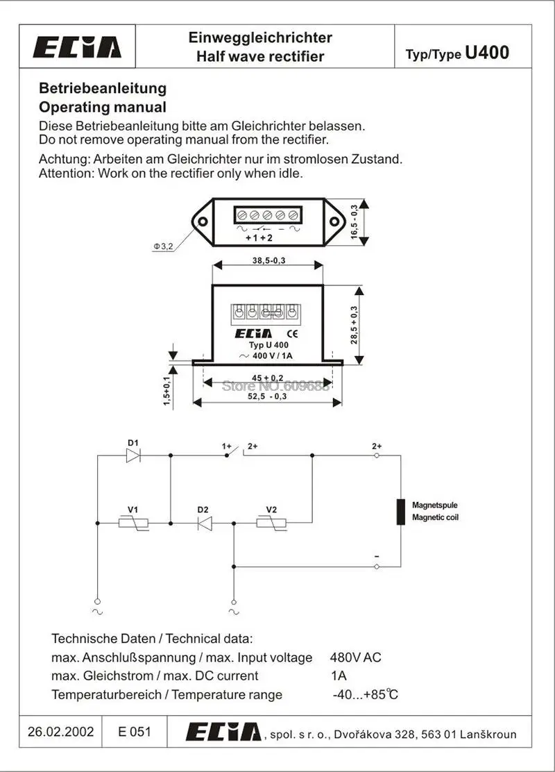 poder, U400, U230, 230 V, 1A, 40 V, 1A