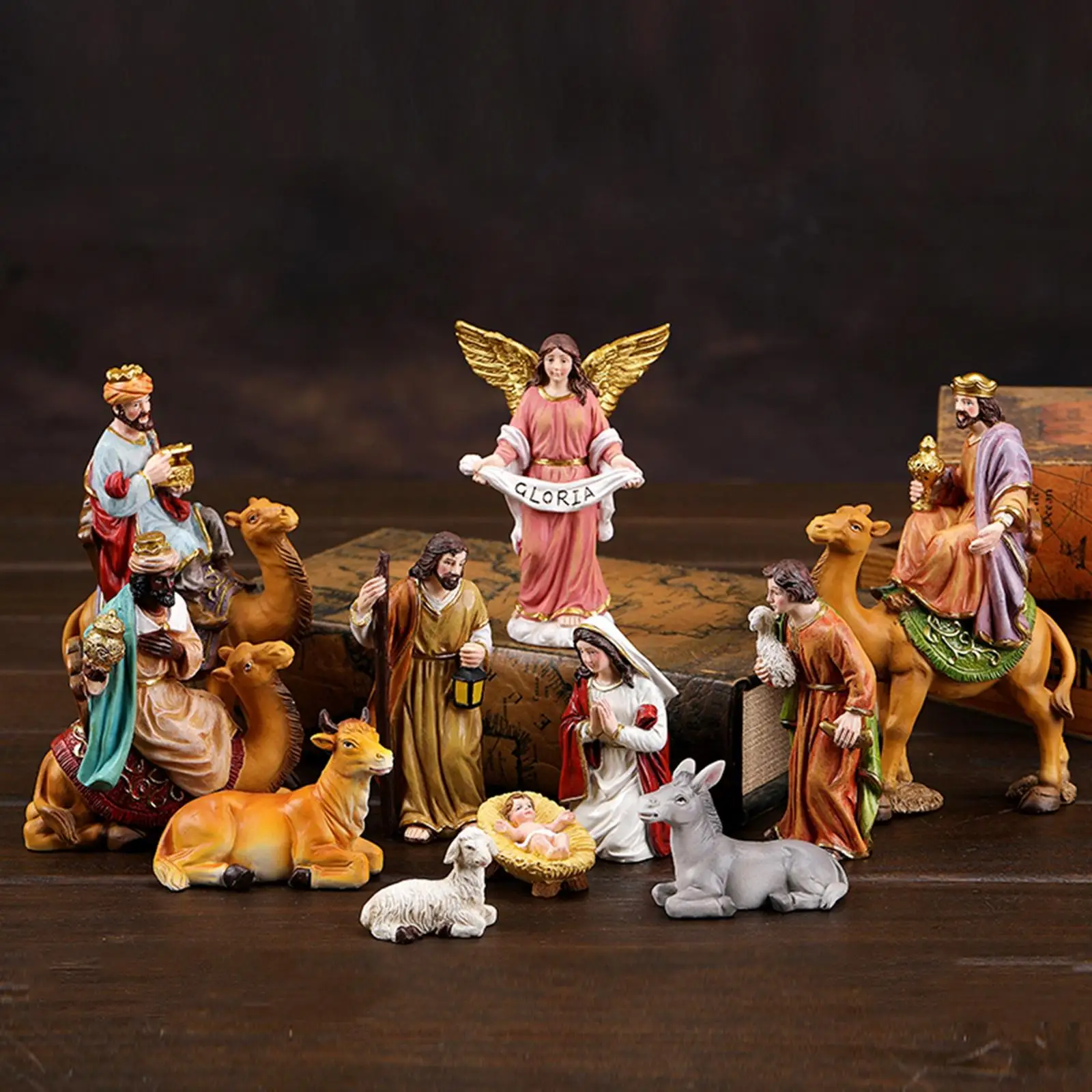 11Pcs Christmas Nativity Scene Collection Crafts Holy Family Nativity Figurine Resin Statue for Hallway Cabinet Living Room