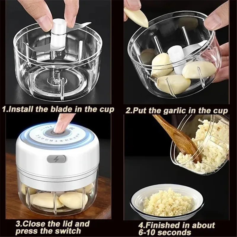 Electric Mini Garlic Chopper Mini Food Chopper Electric Mini Onion Chopper with Two Blade, Vegetable Chopper Mini Chopper for Garlic/Onions