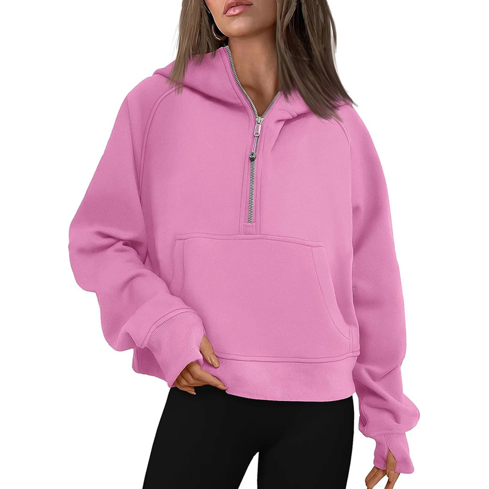 

YtrKiasy Womens Fall Winter Clothes Hoodies Warm Half Zipper Loose Hooded Shirt Pulling Clothes for Women Casual Y2k Clothes