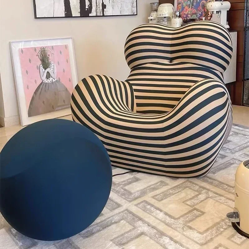 Mom's Embrace Sofa Modern Striped Bean-Bag Sofa with Ottoman Designer Styles Cozy & Stylish Living Room Furniture