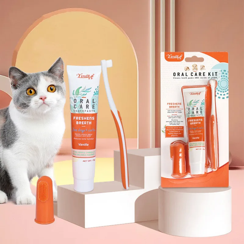 Beef Cat Toothbrush And Toothpaste Set For Teeth Cleaning Vanilla