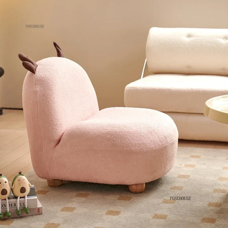 Simple Cream Style Children's Sofas Fawn Lambswool Low Stool Baby Reading Sofa Chairs Designer Cute Backrest Children's Armchair