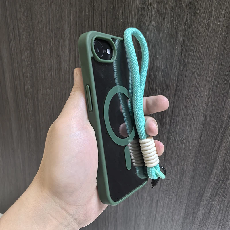 Luxury Clear MagSafe Phone Case with Lanyard and Wrist Strap - Shockproof Armor Back Cover
