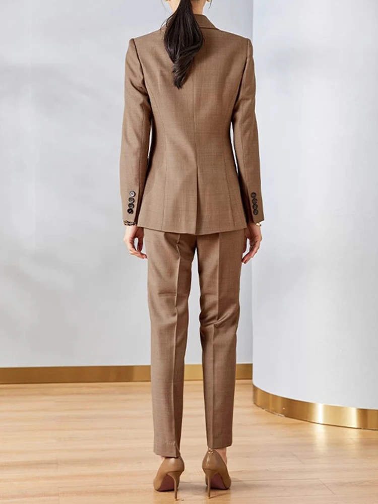 [LANMREM] Office Lady Suits Set Women Double Breasted Gathered Waist Fit Blazers High Waist Straight Slim Pants 2024 New 26D9063