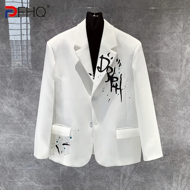 

PFHQ Men's Blazers Letter Printing Trendy Handsome Single Breasted Splash-ink Abstraction Art Creativity Autumn Jackets 21Z2361