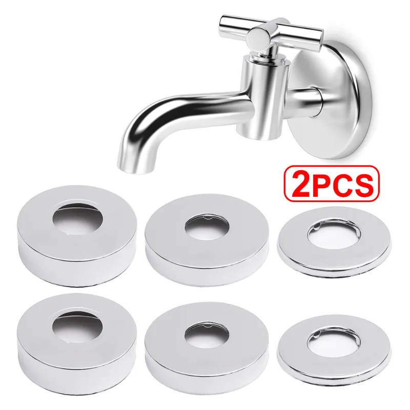 2pcs Faucet Shower Decorative Cover Stainless Steel Round Covers Bathroom Faucet Decorative Cover Beautify Water Pipe Wall Hole