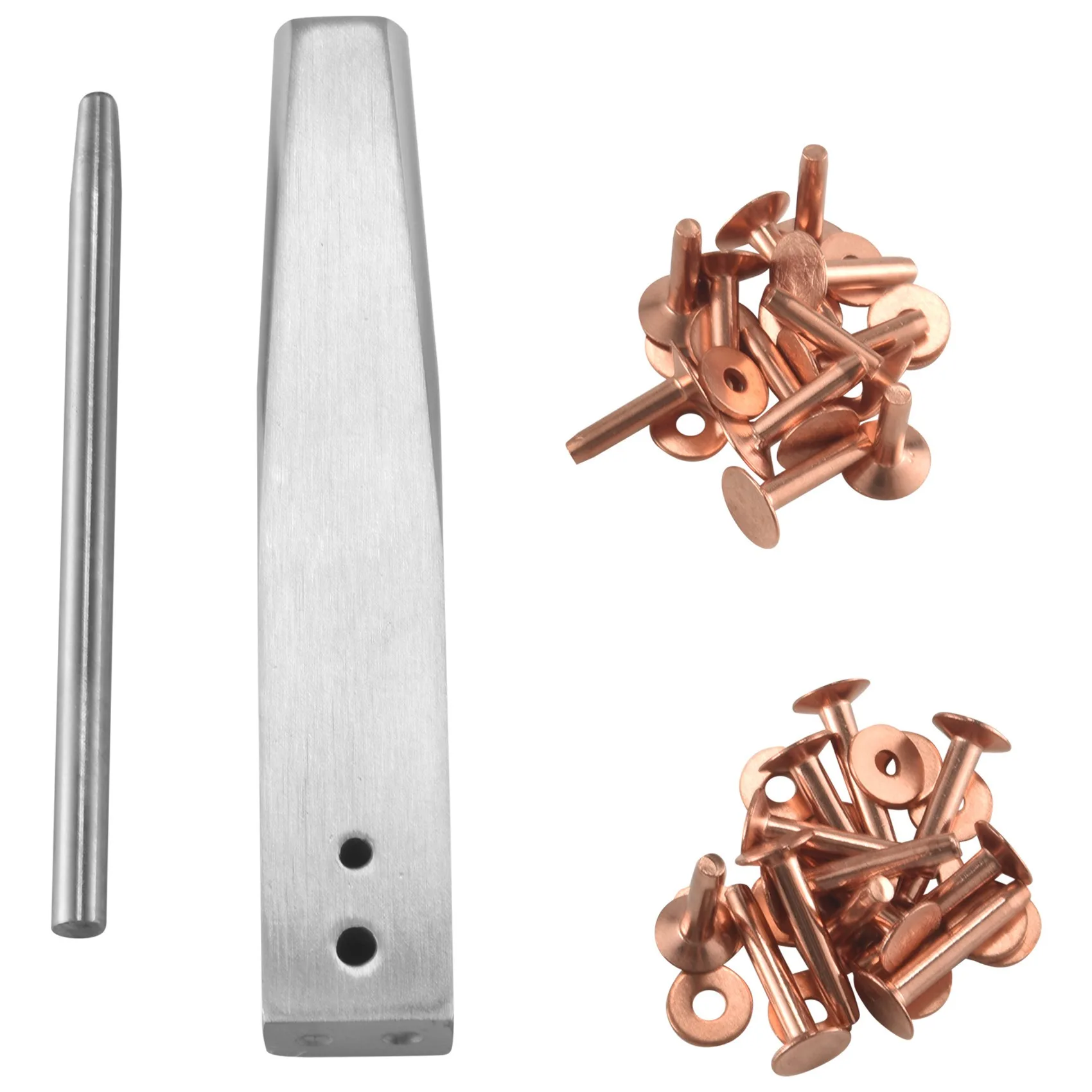 

Red Copper Rivet and Burr with Burr Setter Copper Rivet Fastener Install Setting Tool and Hole Punch Cutter
