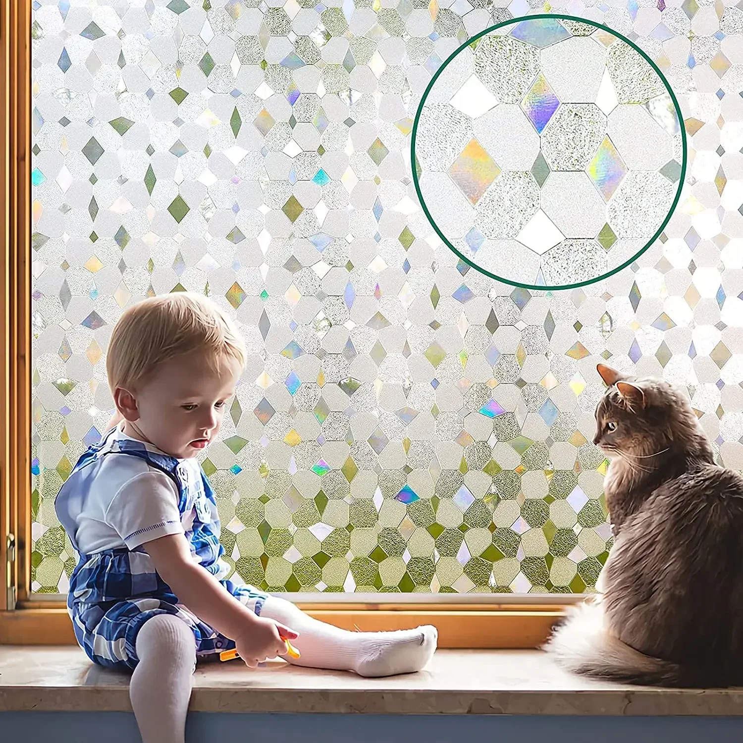 Fresnel Lens Window Film, 3D No Glue Static Decorative Residential Privacy Films for Glass, Non Adhesive, Heat Control, Anti UV