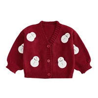 0-18M Baby Girl Christmas Cardigan Santa Gingerbread Man Clothes Long Lantern Sleeve Snowman Knit Sweater Winter Clothes