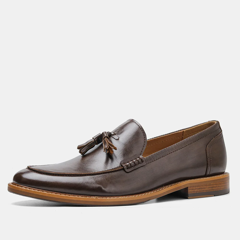 

High quality Grade Wood Grain Shoes Men's Leather Shoes for Men Luxury Loafers with Fringe Slip on Tassel Shoes Slip on Flats