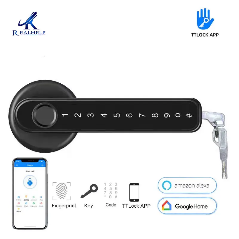 latch smart lock TTlock Tuya Smart Home Fingerprint Electronic Door Lock Password APP Bluetooth Mechanical Key Security Biometric Handle Lock gliderol remote Access Control Systems