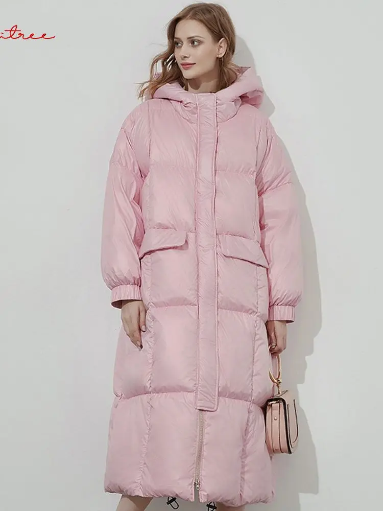 Fashion Thicker Warm Long Women's 90 Duck Down Coat Winter Warm Fluffy Down Parkas Coats Pink