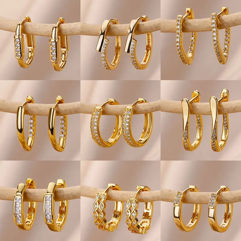 신상귀걸이 화려한 꽃 디자인의 흰색 아크릴 지르콘 귀걸이, 세련된 여성 웨딩 파티 액세서리, 혁신적인 디자인 8 여성을 위한 지르콘 라운드 귀걸이 스테인레스 스틸 골드 도금 서클 후프 귀걸이, 웨딩 미적 보석 선물 비쥬 팜므