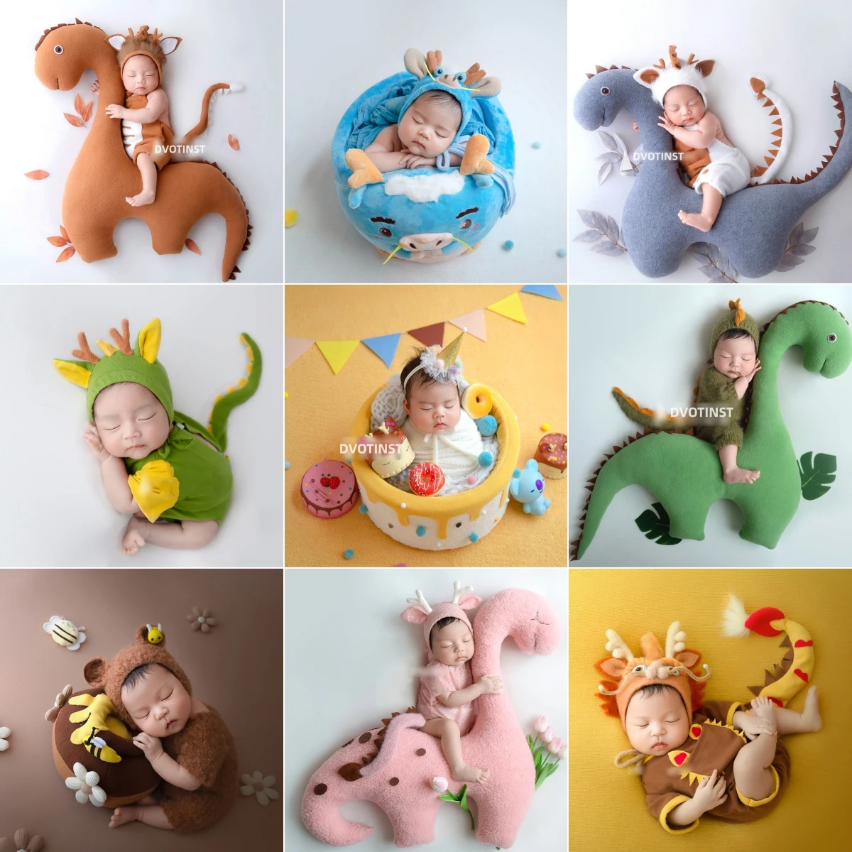 Dvotinst Newborn Photography Props for Baby Creative Posing Dinosaur Cute Animals Outfit Studio Shooting Accessories Photo Props