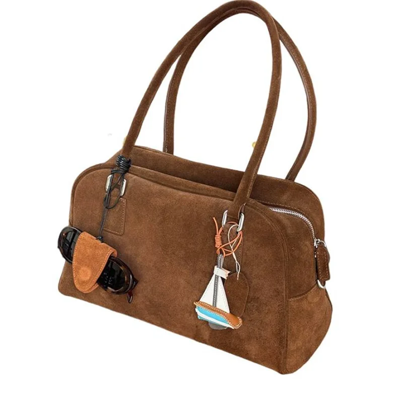 Women Suede Shoulder Bag Autumn and Winter Vintage Large Capacity Tote Bags Casual Shopper Commuter Bag Retro Handbags Purse
