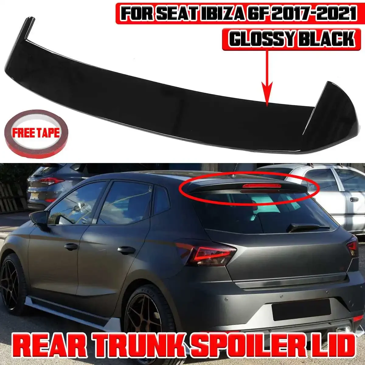 

Glossy Black/Carbon Fiber Look Car Rear Spoiler For SEAT IBIZA 6F 2017-2021 Car Rear Trunk Spoiler Lip Boot Wing Lip Body Kit