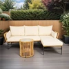 3 Pieces Outdoor Furniture Sets Table and Chairs with 3.15-inches Thick Cushion Outdoor Sofa Set Natural Yellow Wicker 1