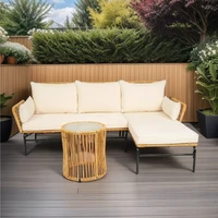 3 Pieces Outdoor Furniture Sets Table and Chairs with 3.15-inches Thick Cushion Outdoor Sofa Set Natural Yellow Wicker 1