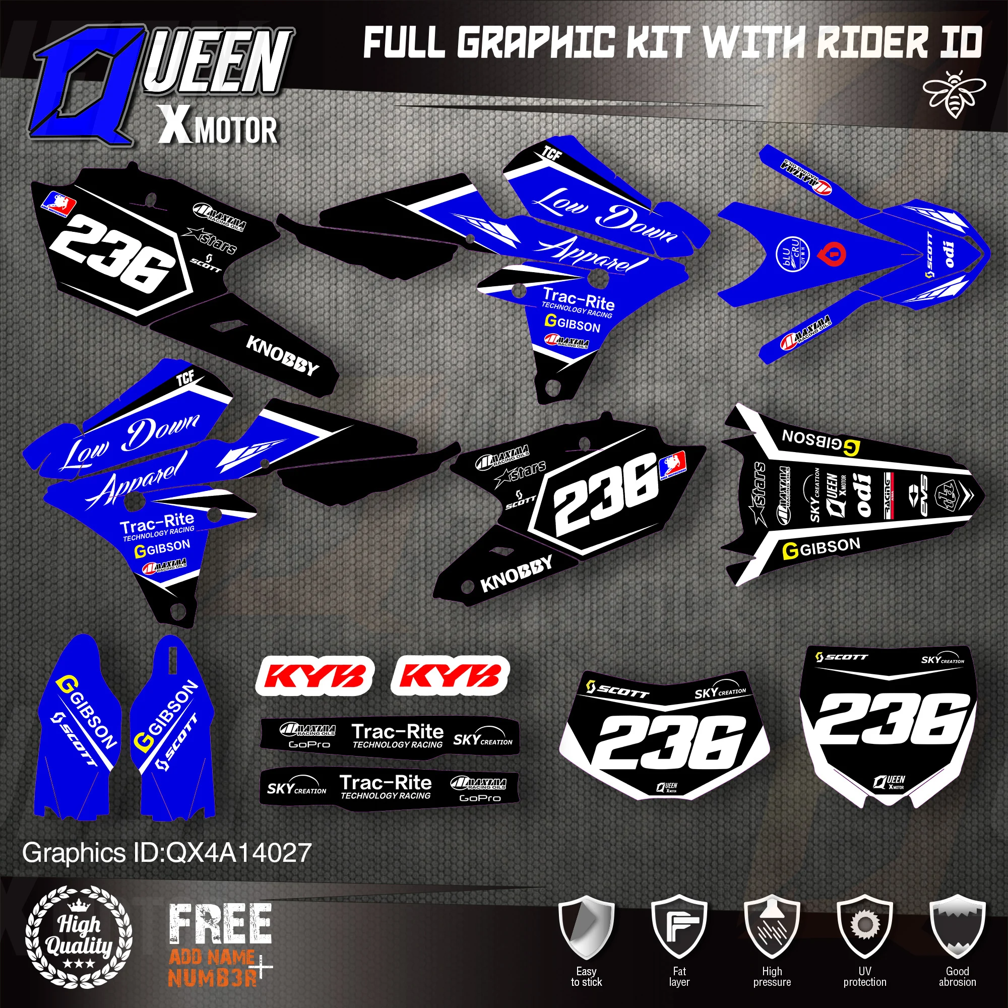 

QUEEN X MOTOR Custom Team Graphics Backgrounds Decals 3M Stickers Kit For YAMAHA 14-18YZ250F 15-18YZ250FX WRF250 14-17YZ450F 027