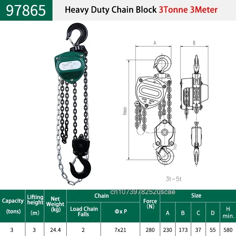 SATA 1/2/3Tonne 3/6Meter Heavy Duty Chain Block