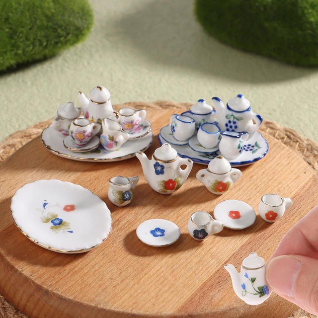 Ensemble de Tasses à Thé Miniatures en Céramique, Théière en Porcelaine,  Accessoires pour Maison à Beurre, Décoration de Meubles de Cuisine, Échelle  1:12, 1 Ensemble - AliExpress