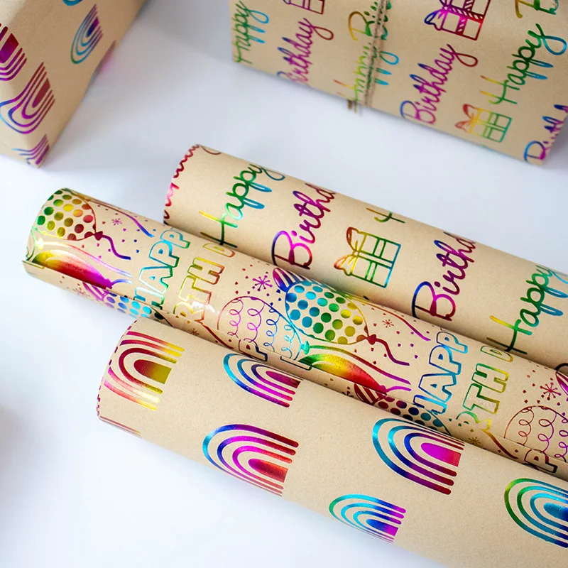 17" X 144" Wrapping Craft Paper Roll Colorful Happy Birthday with Glitter Metallic Foil Shine for Birthday Wedding Baby Shower Craft paper Gift wrapping paper Handmade craft paper Handmade paper Diy craft materials