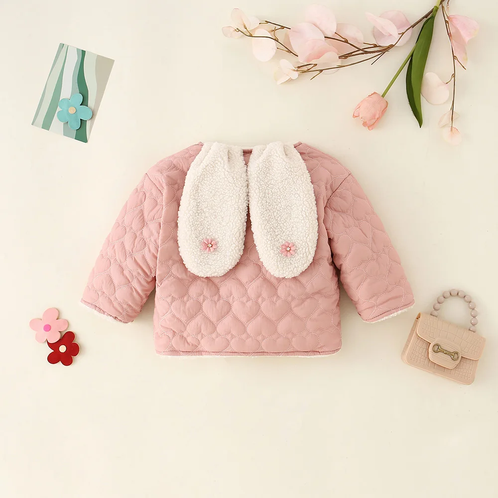 Warm Baby Girl Coat Winter Cute Long Sleeve Rabbit Jacket For Baby Girl Wool Coat Kids Clothes 9kg-18kg