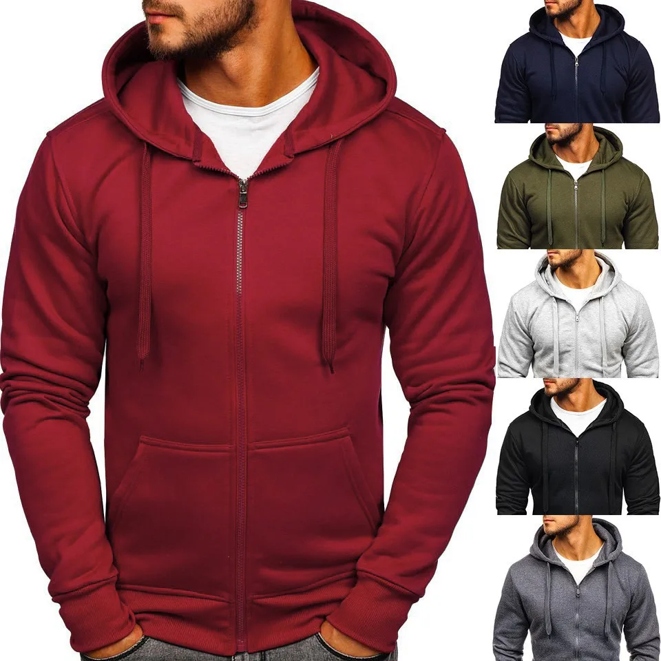 MensSolidColorZipperHoodedSweaterJacketforAutumnCasualHoodie