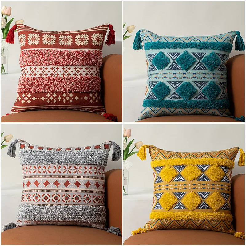 Bohemian Pillow Covers with Fringe  Boho Cushion Cover 45x45 Luxury Decorative Pillows for Sofa Bed Cotton Throw Cushions Chair