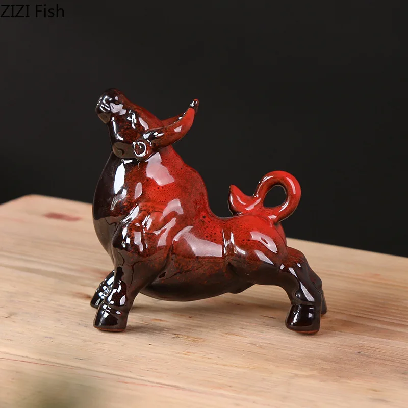 Vermelho/azul touro escultura cerâmica artesanato animal decoração de mesa  ornamentos gabinete tv mobiliário moderno decoração pintada estátua de touro  - AliExpress