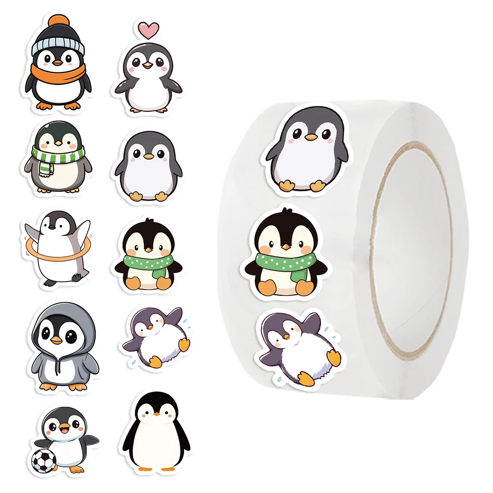 500 Stück Pinguin-Aufkleberrolle, wasserfest, selbstklebende PVC-Aufkleber mit niedlichen Tiermotiven für Laptops, Sammelalben, Telefone – Detail 3