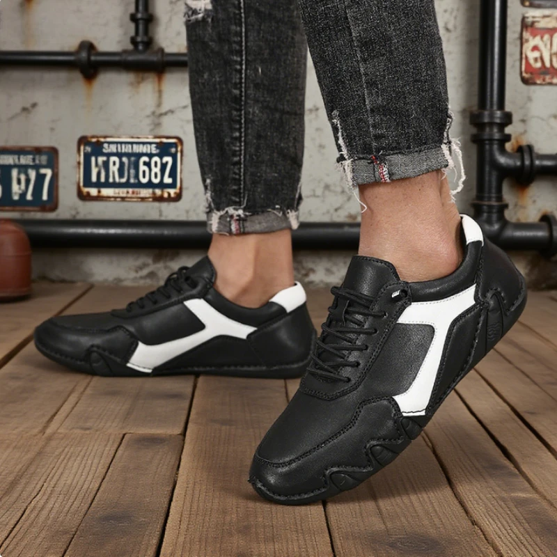 Unique Men's Loafers Outdoor Breathable Comfortable Soft Leather Sneakers Non Slip Luxury Brand Bare Boots Chaussure De Sport