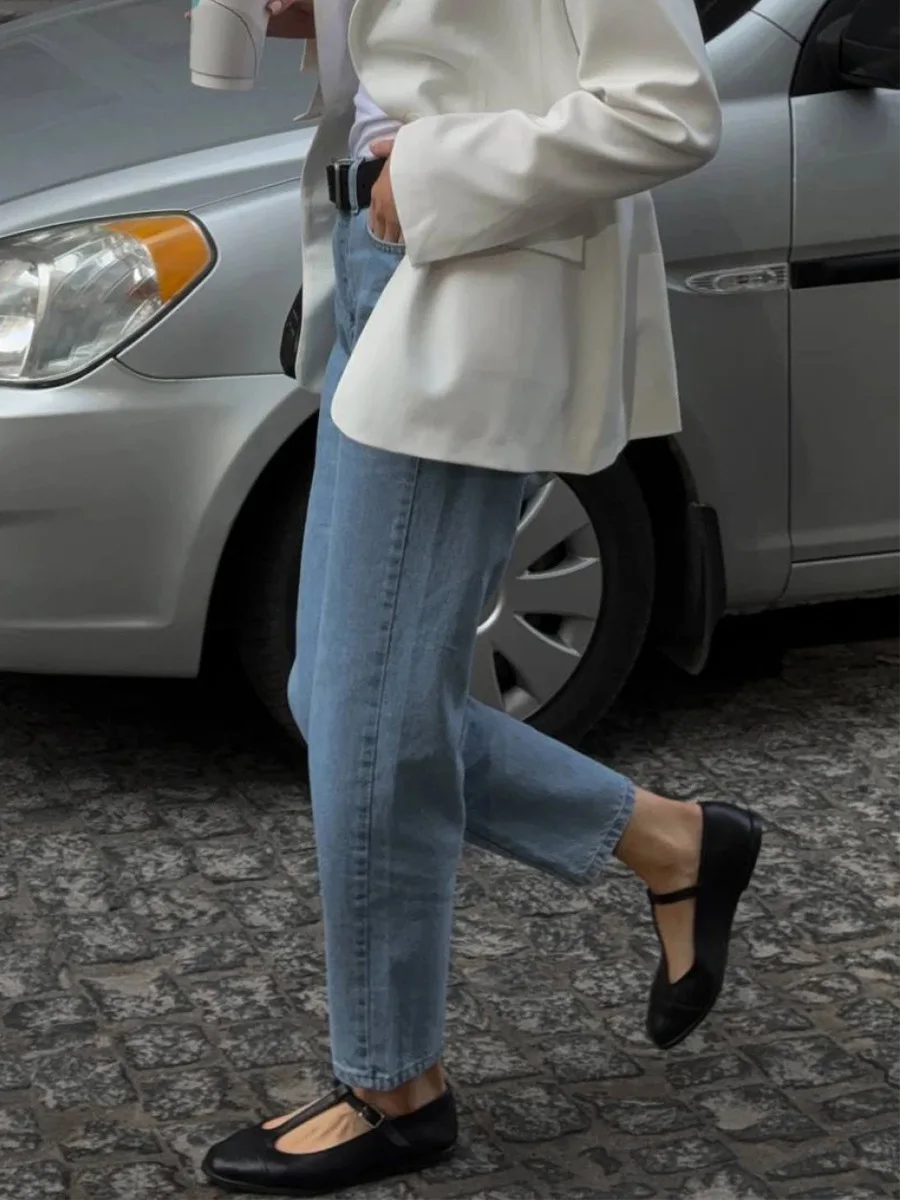 Bornladies Women's Retro High Waist Straight Leg Jeans Cotton Ankle Length Jeans Easy Match Casual Daily Fashion Pants