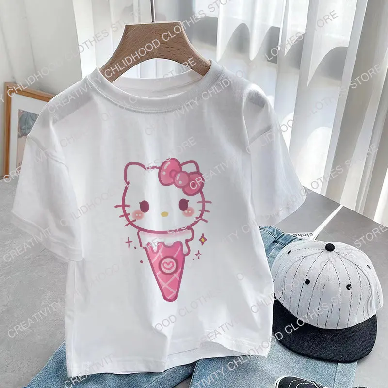 Sanrio gyerekek Póló kawaii T Ing Üdv Barka cinnamoroll cartoons Utcai ruhák Anime T-idom shirts Glaszé Öltözet számára lányok