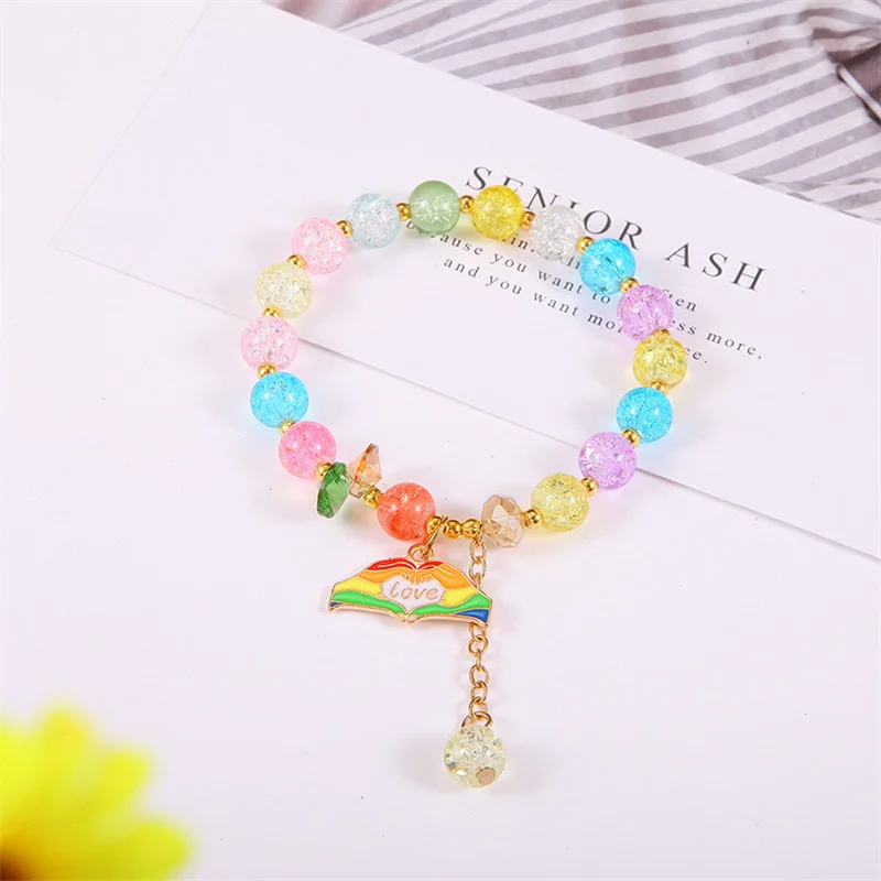 

Korean Colorful Popcorn Glass Beaded Bracelet Summer Rainbow Pendant Bracelets For Women Girls Jewelry Gifts Wrist Accessories