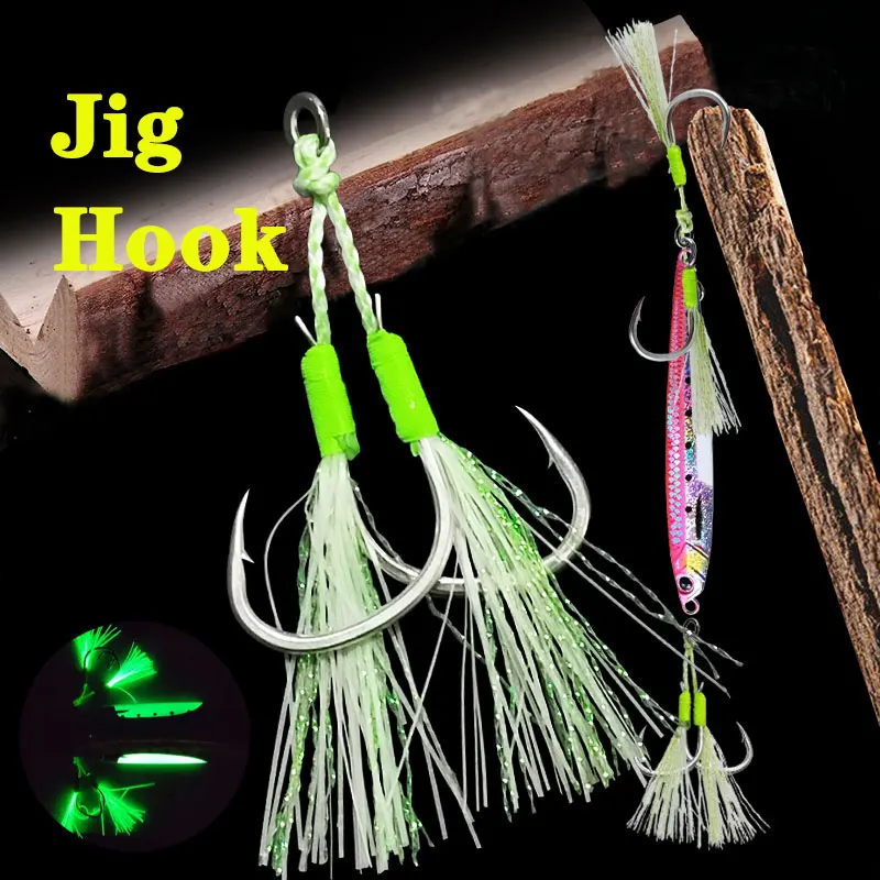 

AS 20Pairs Fishing Hook Soft Stainless Wire Glow Slow/Fast Jigging Hooks Double Barbed Assist Hooks Lure Glow Jig Lure Hooks