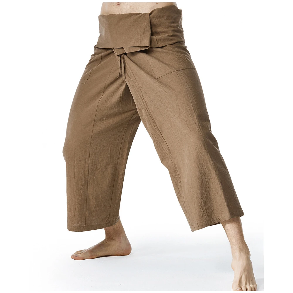 2023 Linen Summer Thai Fisherman Wrap Pants Cotton Men Women Loose Yoga Medieval Japanese Samurai Pants Unisex Kimono Trousers 5